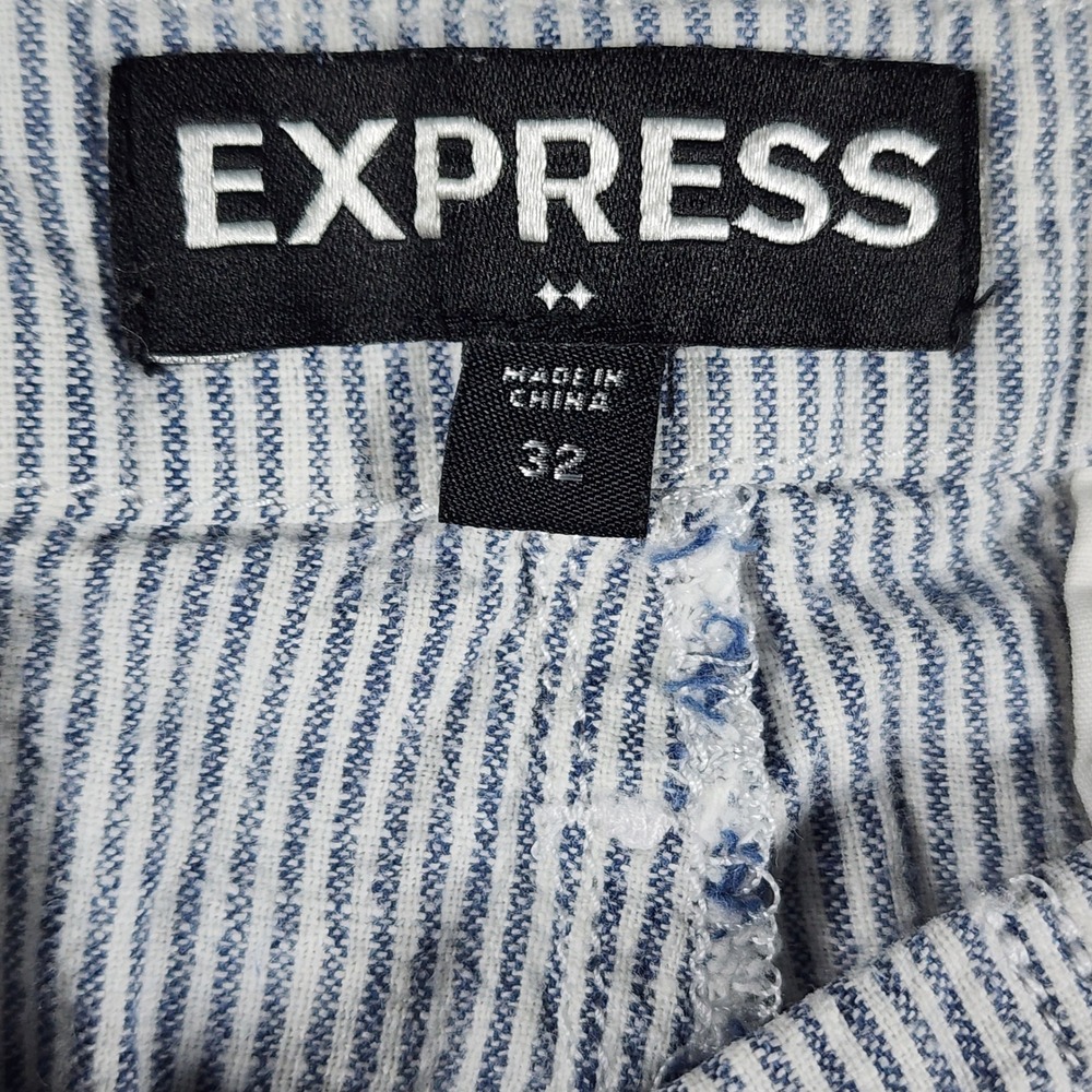 Express Linen Cotton Seersucker Shorts Mens 32 Blue White Striped Casual 90069 - Picture 3 of 8